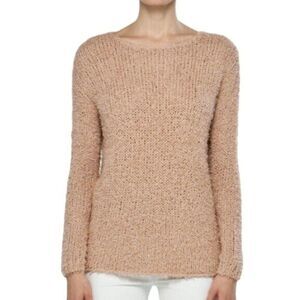 Vince - Fuzzy Eyelash, Hand Knit, Boatneck Sweater in “Nude" - Size S, Tan